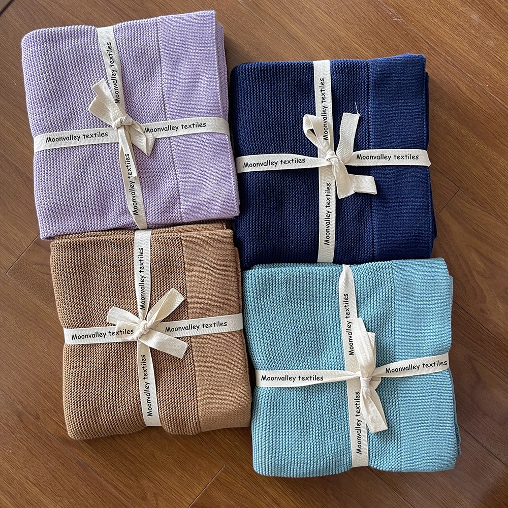 Custom broadside 100% Organic cotton cable crochet knitted baby soft blanket for boys and girls