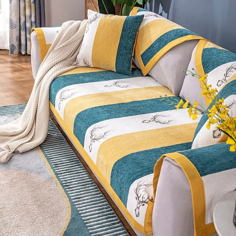i@home nordic style 4 seasons universal striped sofa towel non-slip chenille fabric sofa cover