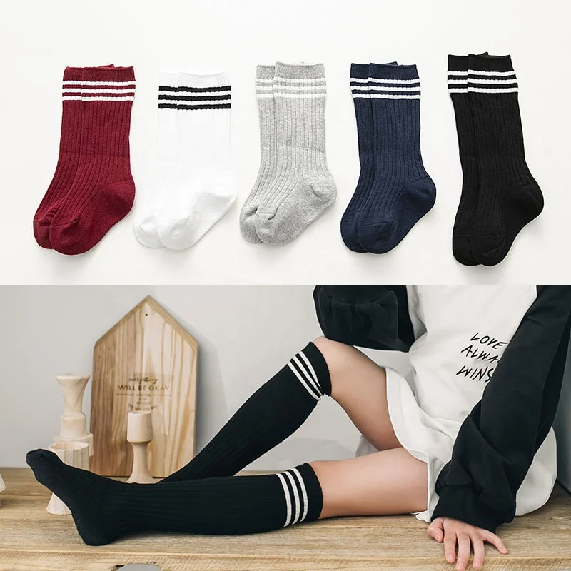Custom Children Stocking Cotton Stripes Knee High Sport School Socks For Kids