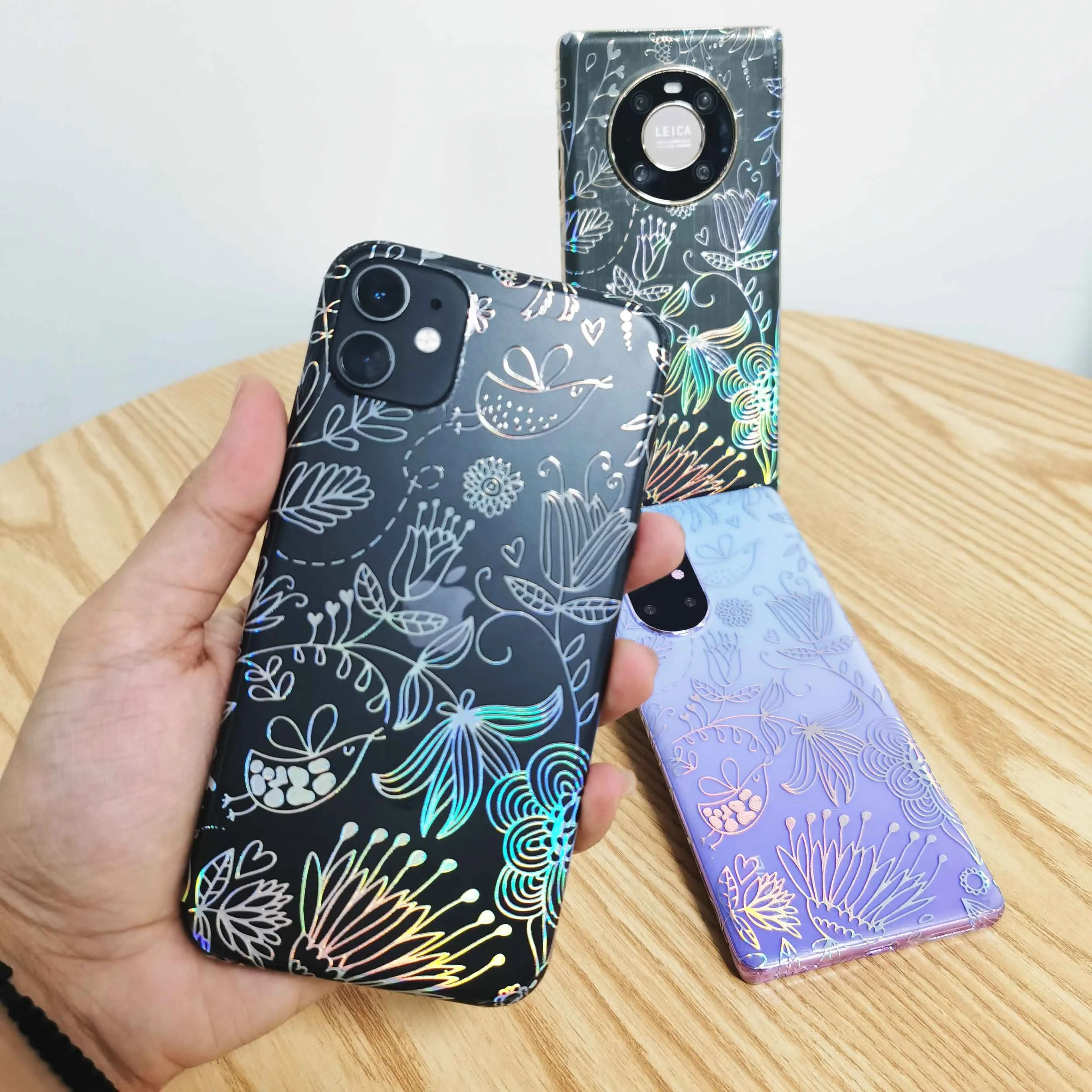 Back Film Mobile 3d embossed skin shining stickers transparent colorful mobile phone for hydrogel screen protector cutter