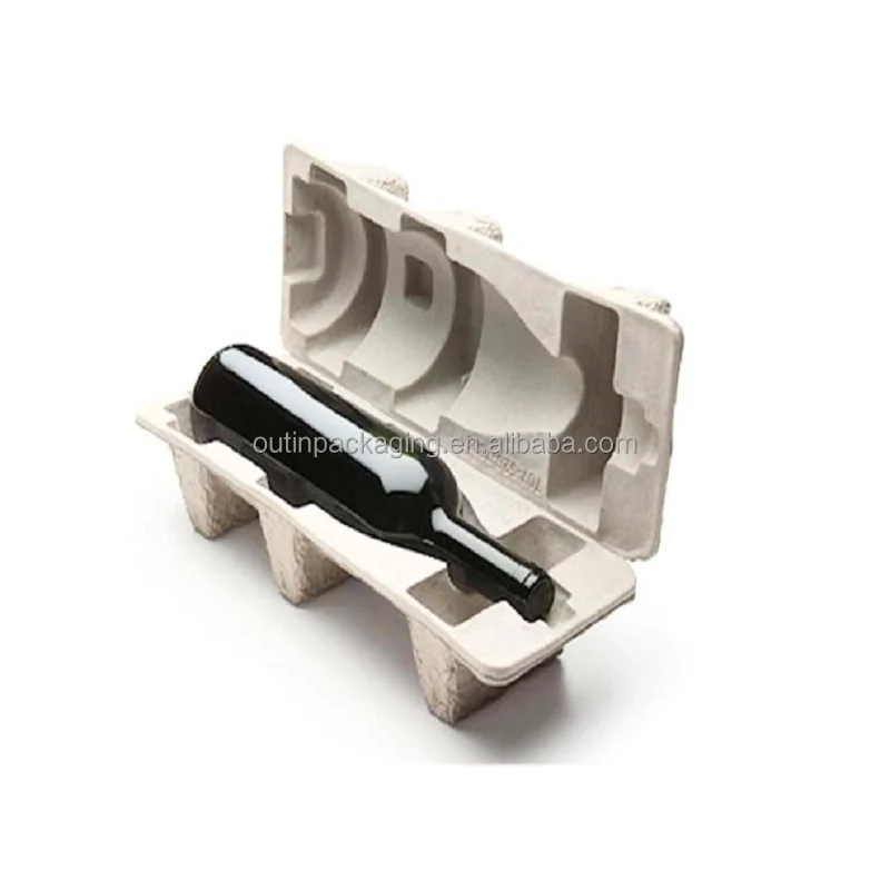 Customized Molded Pulp Wine Shipper Stackable Pulp molding eco Packaging Tray insert box For Wine Bottle glass cup shipping