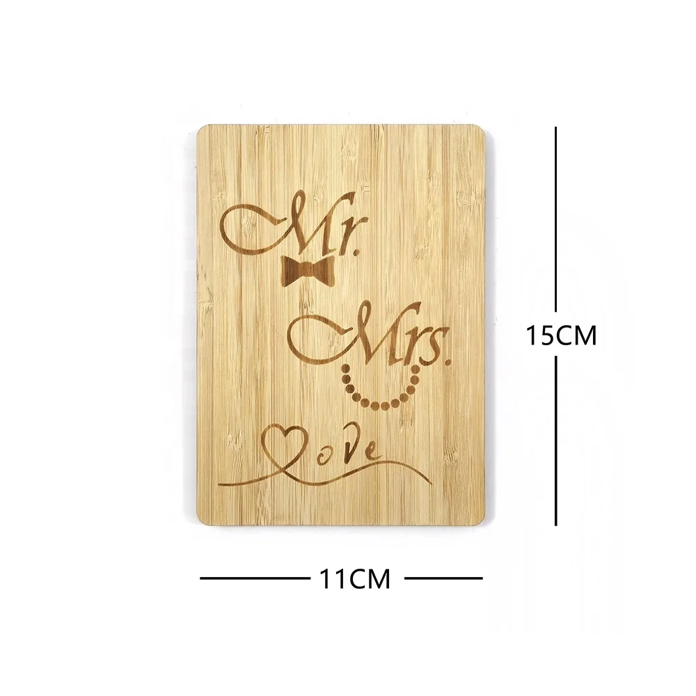 Factory Eco friendly love personalized bamboo greeting card on valentines day and birthday gift for girl boy friend