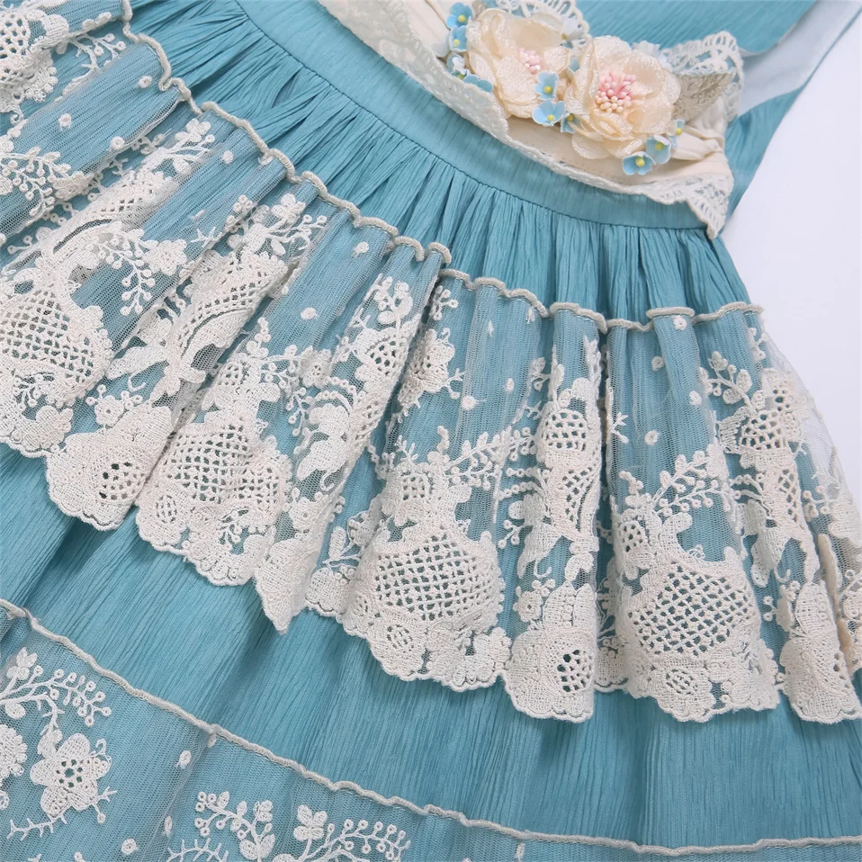 Wholesale Pettigirl 2024 Children Kids Blue Lace Wedding Princess Dresses Clothing 2-12Y 1BAG=1PCS