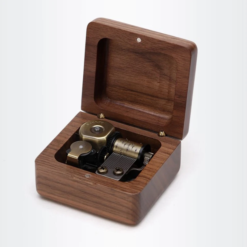 Luxury Girlfriend Gift Wooden Music Box Square Walnut Wood Music Boxes