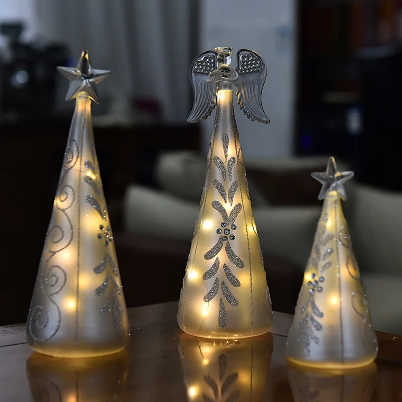 New Glass Crafts LED Lights Furniture Wedding Decoration 15cm Love Hand Painted Christmas Glass Angel for home decoration