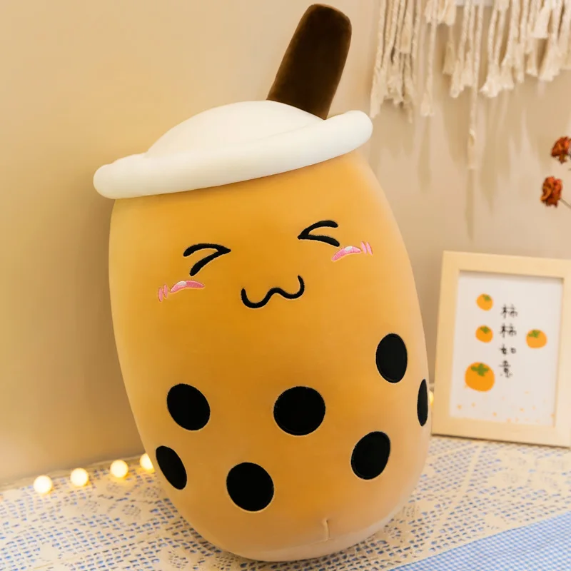 Large Bubble Tea Plush Toy Stuffed Fruit Milk Tea Plush Doll Boba Bubble Stuffed Toys Brown Yellow White Tea Cup Stuffed Dolls