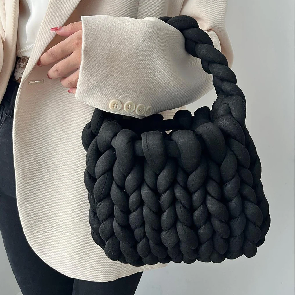 Bubble Flower Handmade Large Capacity Hand crochet bag pure color Diy Knitting Bag
