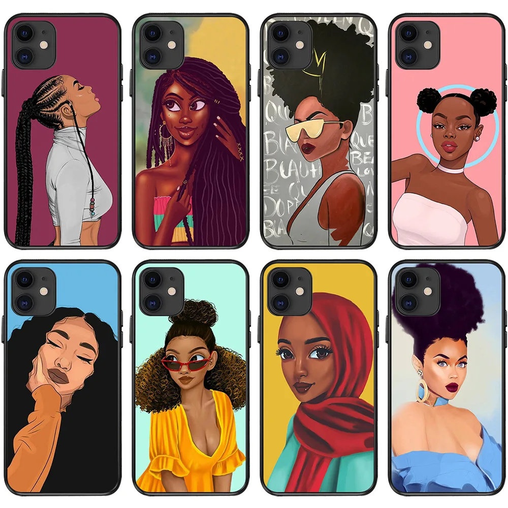 Cute Black GIrl Aba Fashion Soft Tpu Protection Phone Case For Iphone X XR 11 12 13 Pro Max 7 8 Plus Shockproof Phone Cover