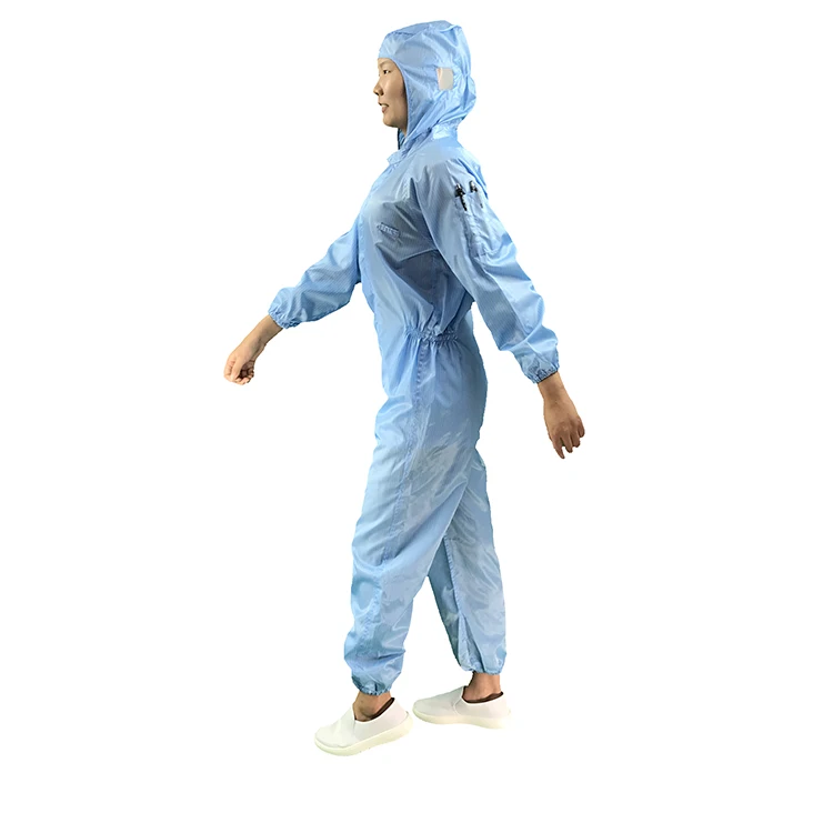
5mm Stripe Blue Reusable Washable Custom Cleanroom ESD Clothing Hooded Anti-Static Coveralls 