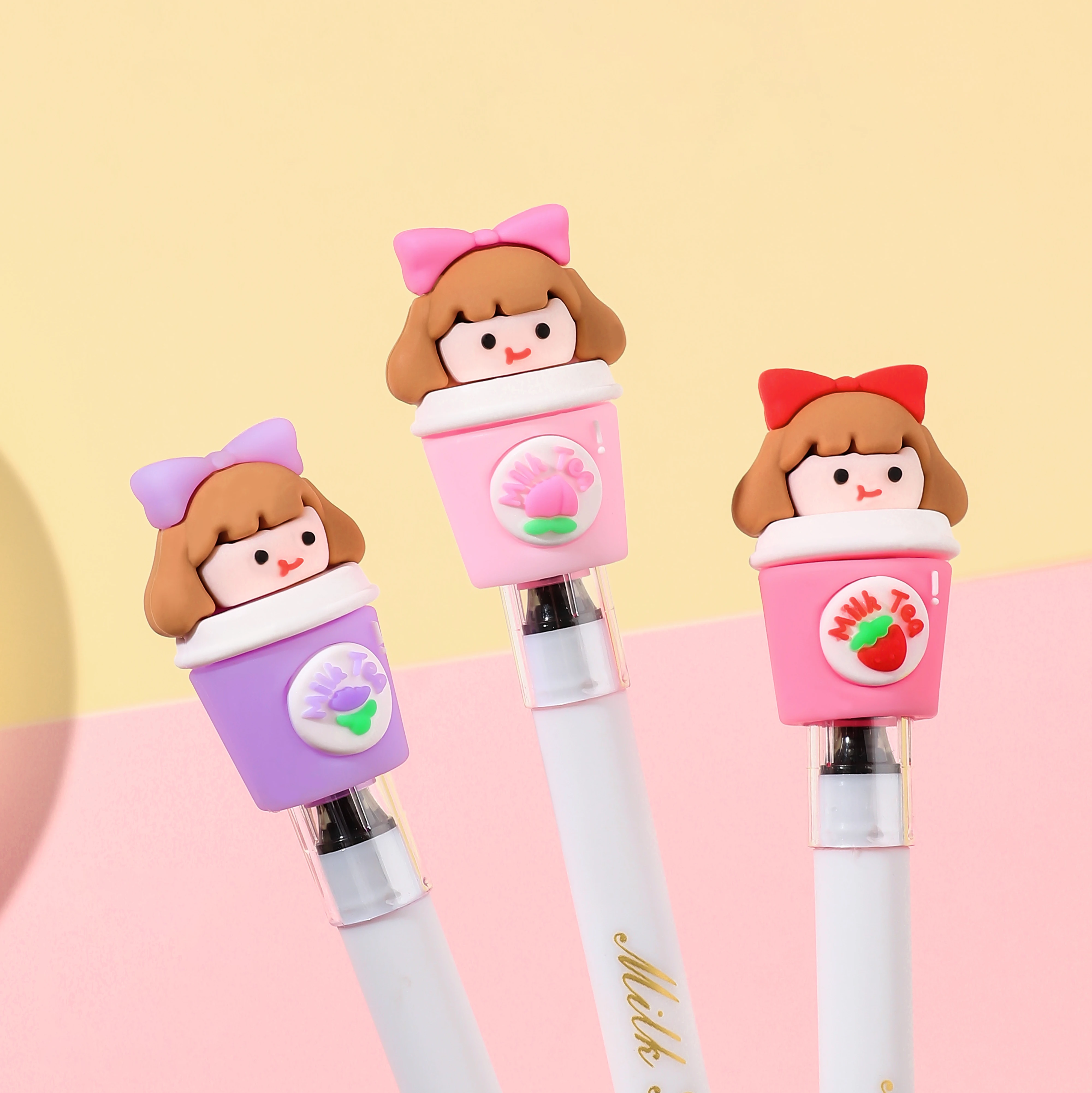 Hot Selling Customized Cartoon Kawaii Stationery Black Colors Cute Gel Ink Pen 0.5mm School Supplies Stationery