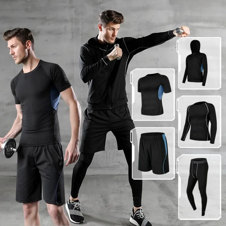 Men Tracksuits Training&Jogging Wear Compression Quick-dry Sportswear Men 5pcs Fitness Custom Gym Clothing 5pcs Set