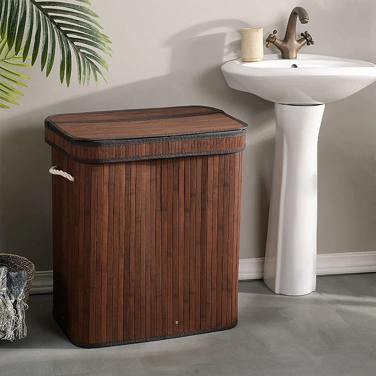 Eco Friendly Custom Bamboo Laundry Hamper Dirty Clothes Collapsible Storage Basket with Lid Liner and Handles