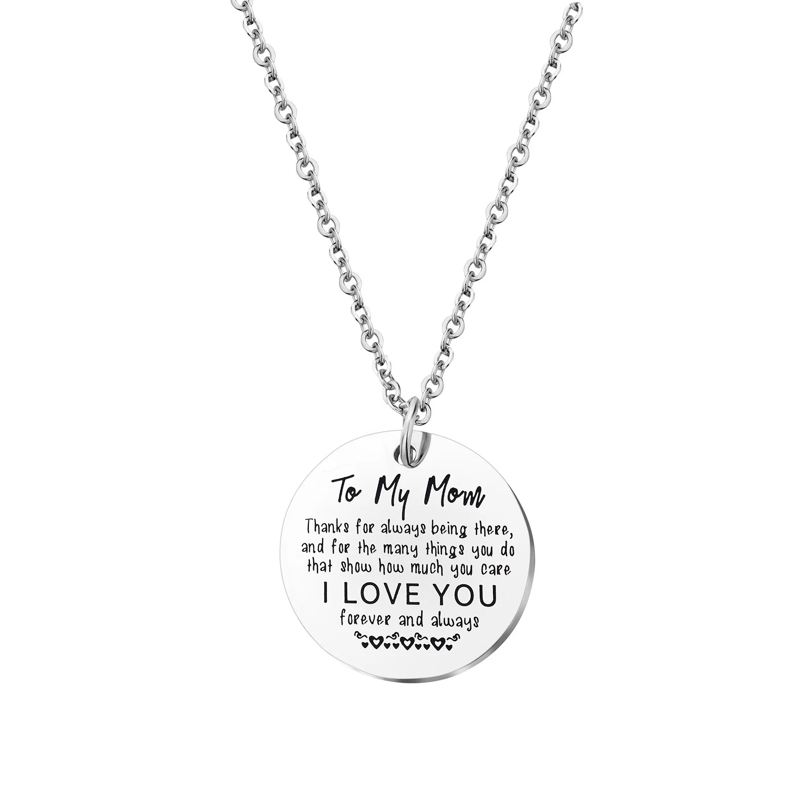 
Custom logo round tag Mother gift necklace 316L Stainless steel Pendant necklace lettering 