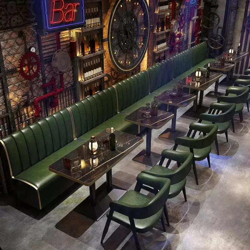 Luxury modern metal leather seats restaurant furniture Marble white Black restaurant table and chair sets sofa cafe