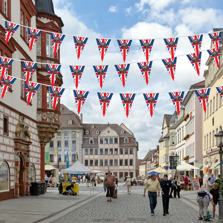 Wholesale 100% Polyester England King Bunting Flags  2023 King Charles III UK Britain Flags British String Flag