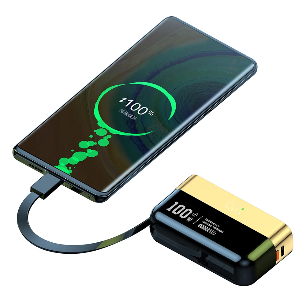 Wholesale Small Portable Removable 5000mAh+5000mAh Fast Charging Power Bank Build In Type C Cable For Smart Phone