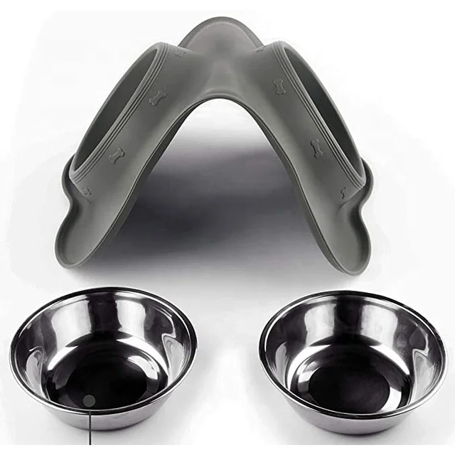 Non Spill Amazon Hot Selling Customize Logo Double Stainless Steel Portable Pet Dog Water Print Dog Supply Bowl