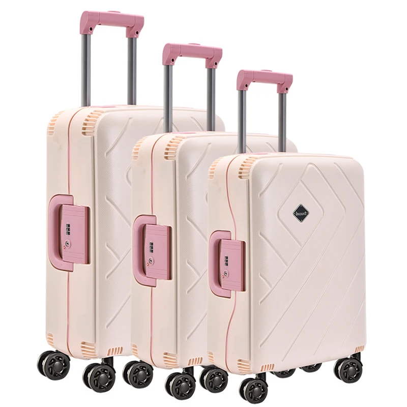 Hot sale PP 3 PCS luggage sets traveling bag trolley set with TSA lock carry on luggage aluminum suitcase trolley
