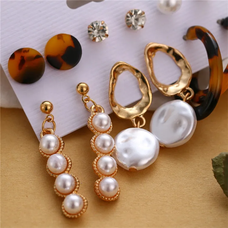 
Bohemian Tassel Acrylic Earring Big Geometric Round Heart Pearl Rhinestones Earrings Set For Women Jewelry 