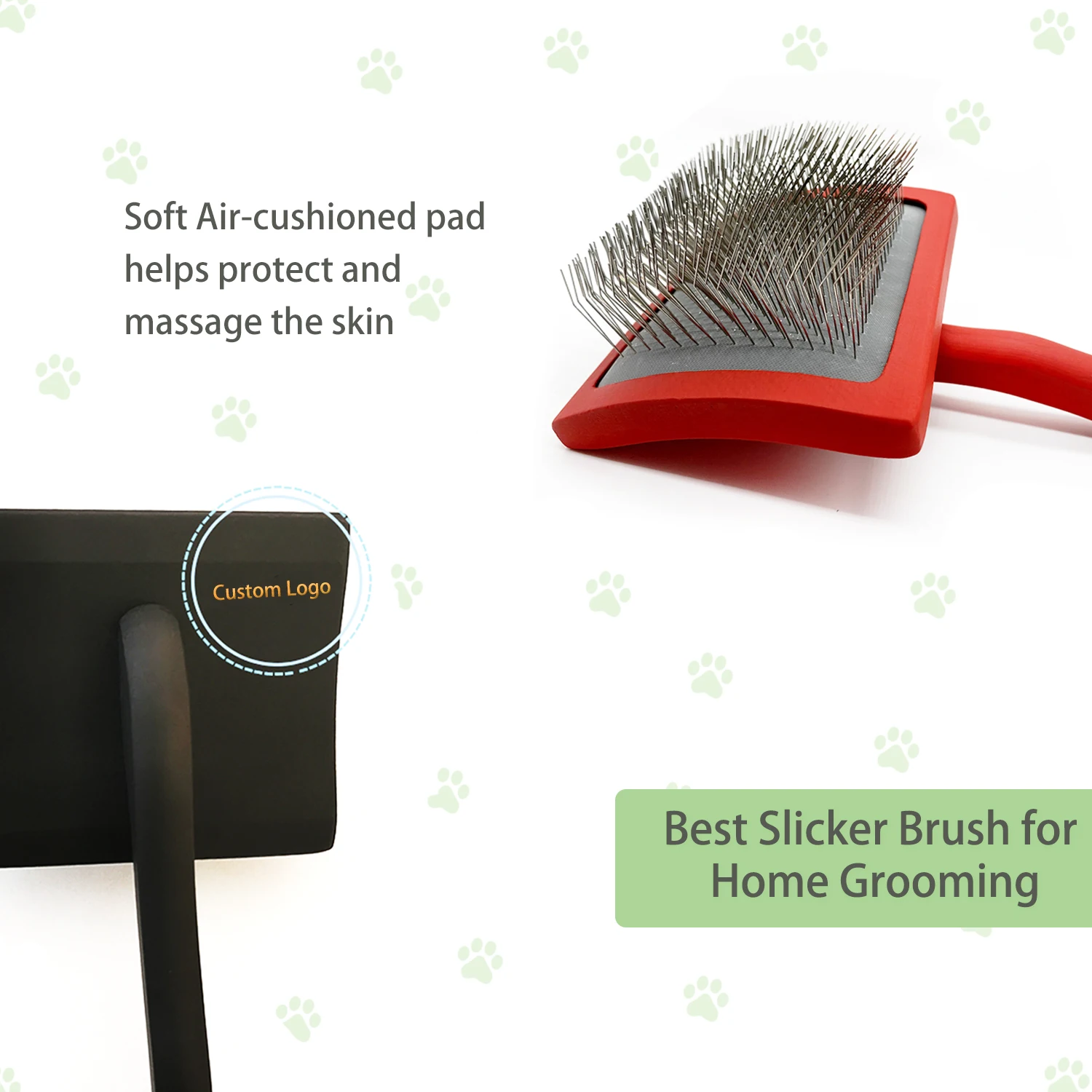 Custom Logo Wood Handle 1 Inch Long Pins Pet Hair Grooming Slicker Brush for Dog and Cat