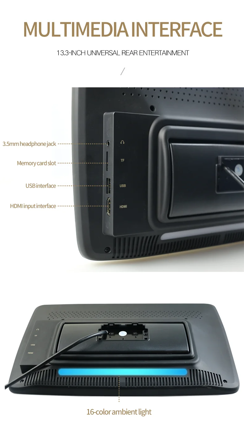 Good quality 14 inch super slim car headrest monitor portable TV digital Android monitor