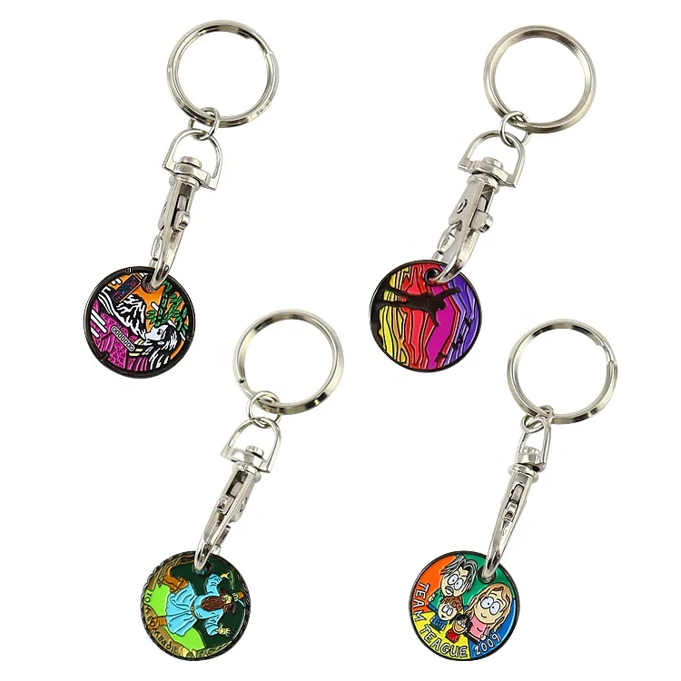 metal shopping cart token coin lock chip keychain trolley token coin keyring