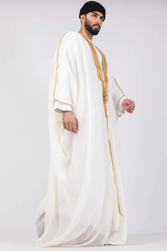 arab fabric Qatar Kuwait kurta design omani heavy islamic thobe bisht for men translucent stitching jubba abaya