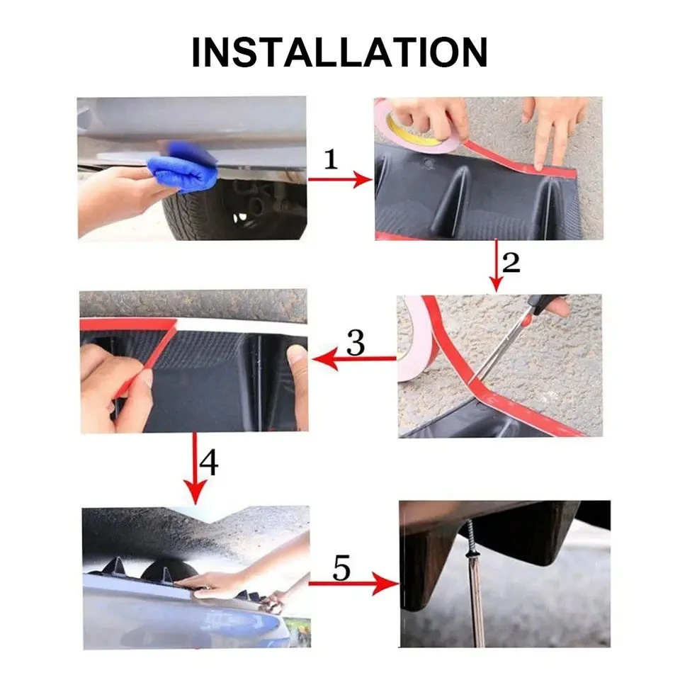 ABS Universal Car Lower Rear  Bumper Lip Diffuser Spoiler 7 Fin Car Back Bumper Lip Deflector Splitter