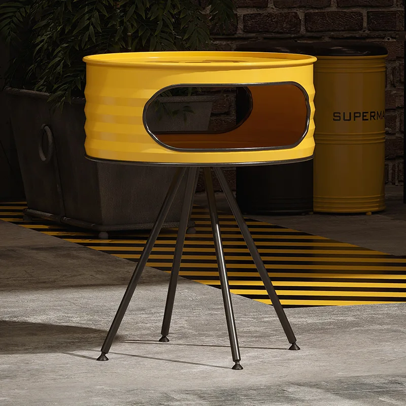 Bar Industrial Style Coffee Shop Western Restaurant Round Iron Oil Drum Table And Chair Set