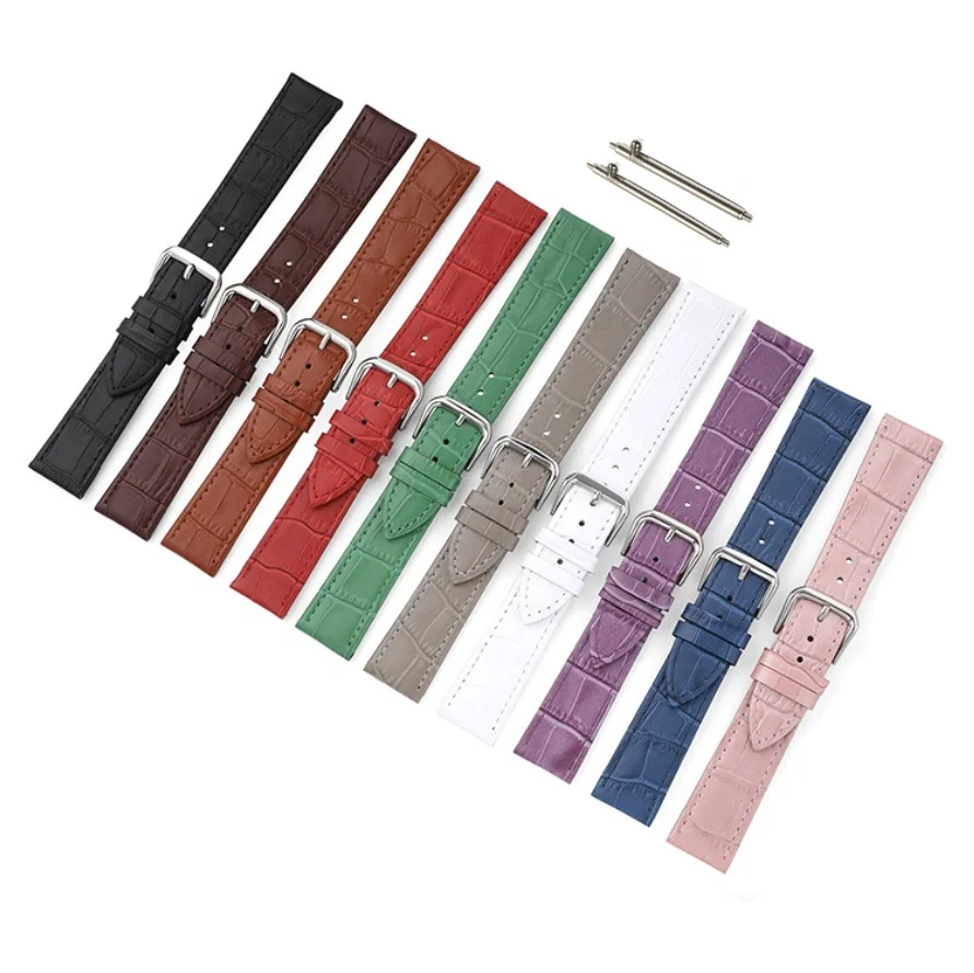 Vintage men croco grain real leather strap with buckle red leather watchband