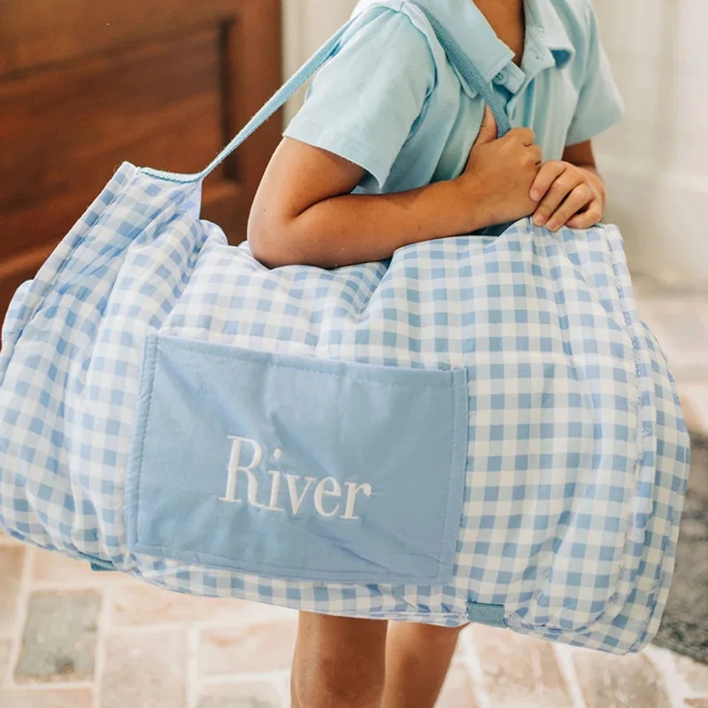 Toddlers Sleeping Bag Warm Soft Kindergarten Nap Roll Monogram Kid Ginham Nap Mat With Pillow