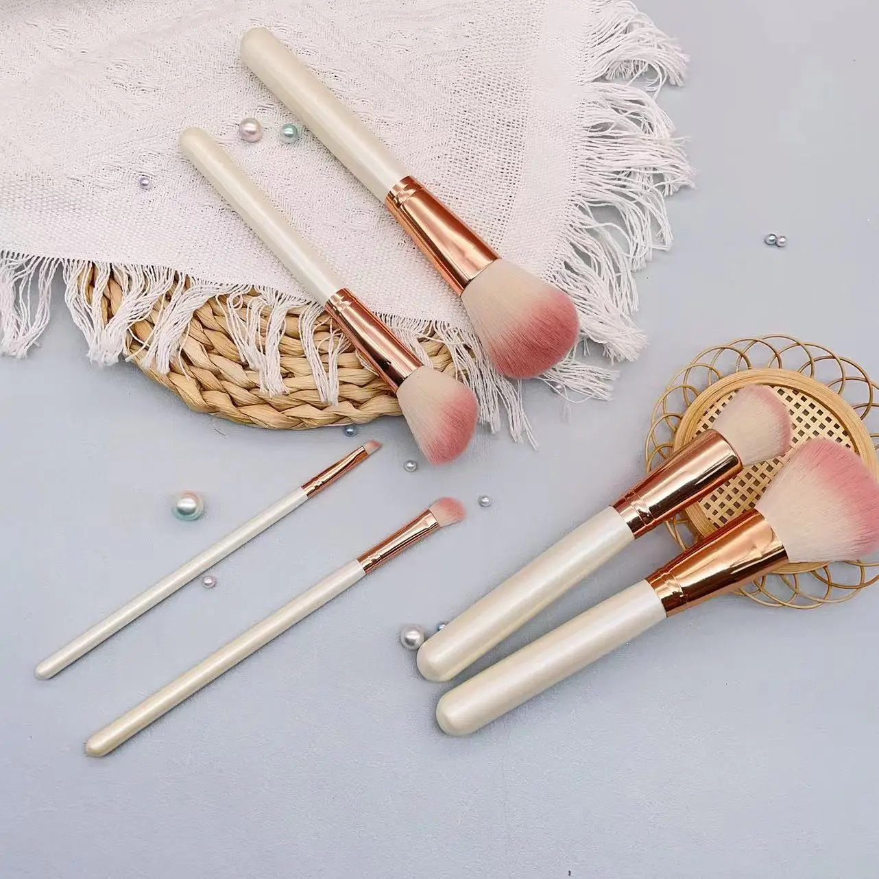 YRX A271 6pcs Pearl White Wooden Handle Pink Synthetic Hair Makeup Brush Set Top Quality Makeup Brushes Foundation