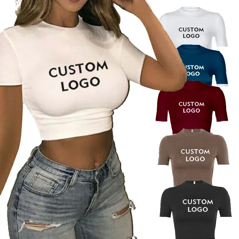OEM wholesale blank baby tee sexy sublimation printed t-shirt plain custom graphic crop top for women