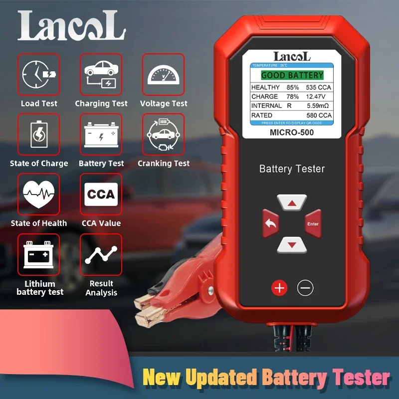 LansL Lancol MICRO-500 Universal LCD Display 12V 24V Car Battery Tester Automobile CCA Battery Analyzer Voltage Tester