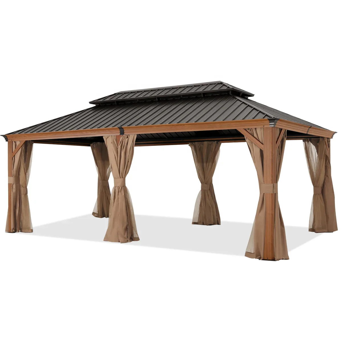 ABCCANOPY 12x20ft Permanent Pavilion Outdoor Patio Gazebo Waterproof With Galvanized Steel Double Roof Gazebo Mosquito Netting