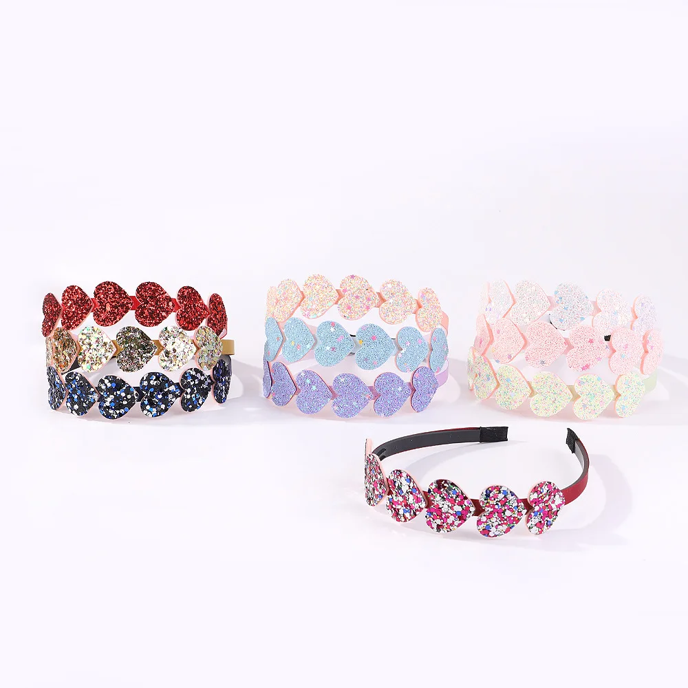 Hot Selling Colourful Heart Star Kids Headband Sequin Glitter Rainbow Color Hair Bands For Girl Accessories
