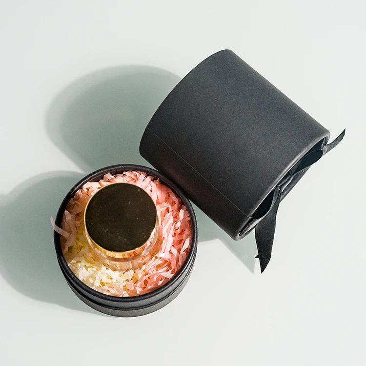 Модная Подарочная коробка черного цвета, роскошная черная круглая подарочная коробка, одноразовая лента, черная Подарочная бумажная трубка