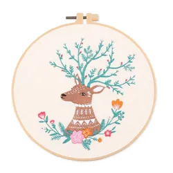 DIY Butterfly fox Pattern Embroidery Set Needlework Tools Printed Beginner Embroidery Round Cross Stitch Kit Sewing Craft Kit