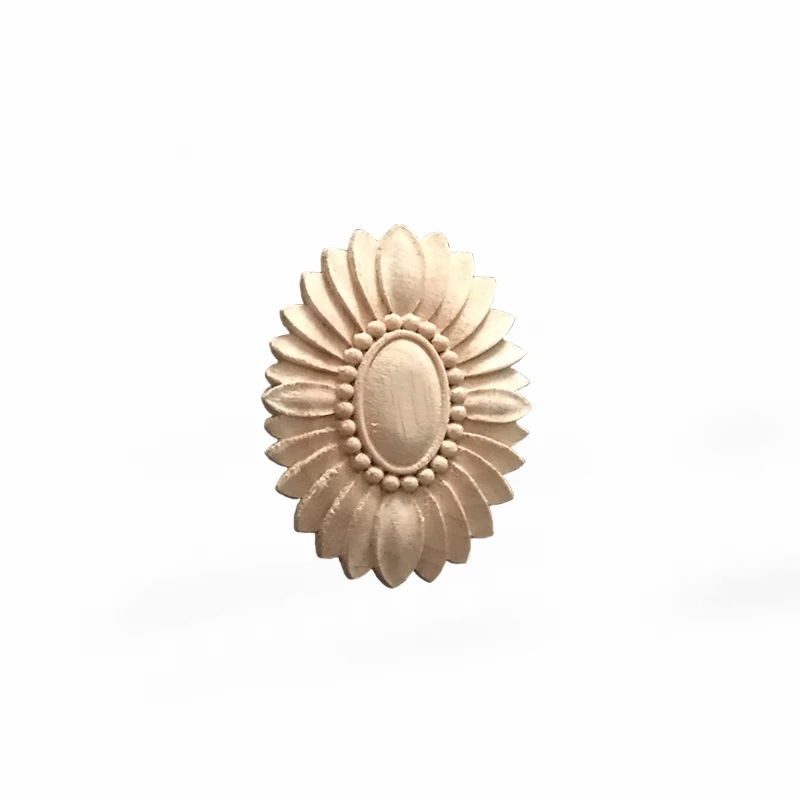 Wooden rosette wood ornaments applique onlays Decorative wood carved appliques circular onlays unfinished for furniture
