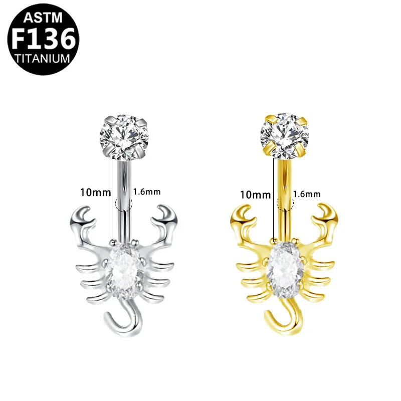 Gaby Transparent Zircon Titanium Butterfly Navel Ring G23 Titanium Nail with Gold Plating  Jewelry
