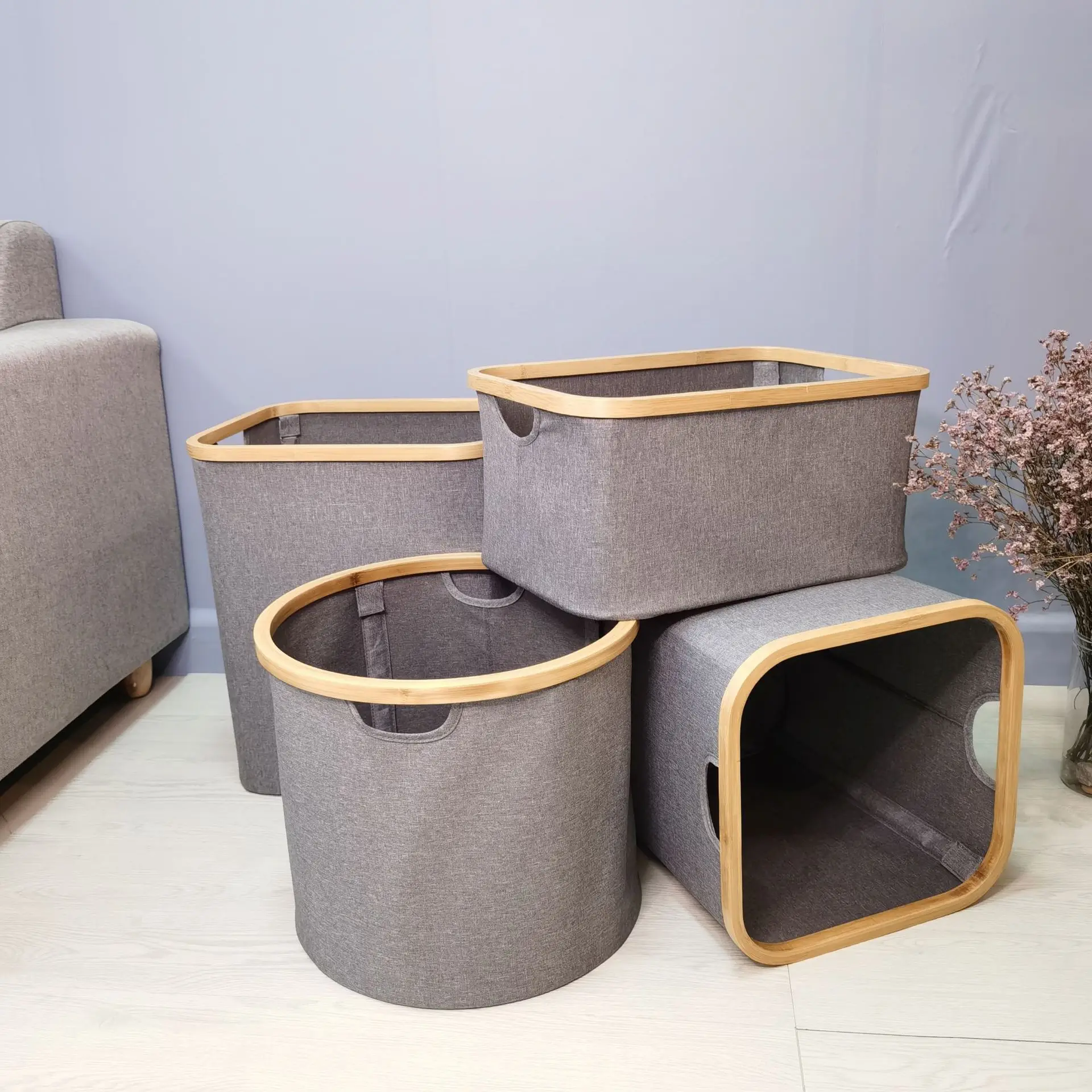 Wholesale customized Size weaving Washable folding cloth bamboo Foldable Storage Basket for Dirty Clothes