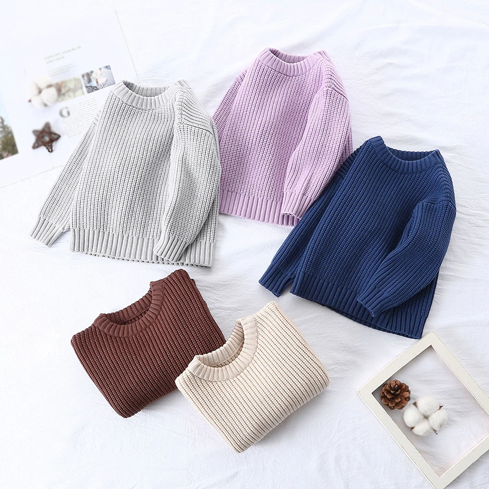Wholesale autumn winter children sweater solid kntwear 66-130 cm kids knit pullover loose sweater for toddler girls