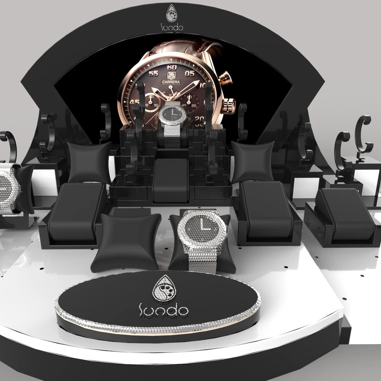 Luxury custom MDF wooden showcase mens plastic storage wrist case stand tray watch display