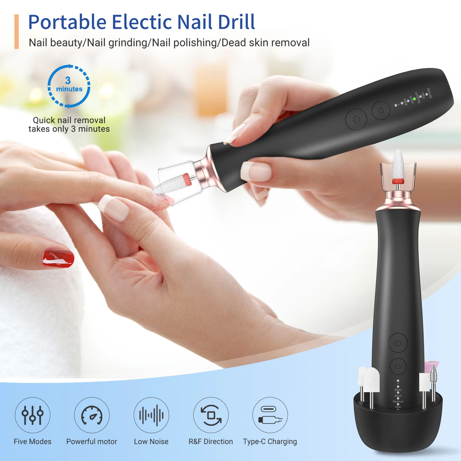 Handpiece E-File Nail Polish Equipment 2024 Hot Sale Usb Charging Home Use Nails Salon Art Tools Set Odm Oem Nail Drill Machine