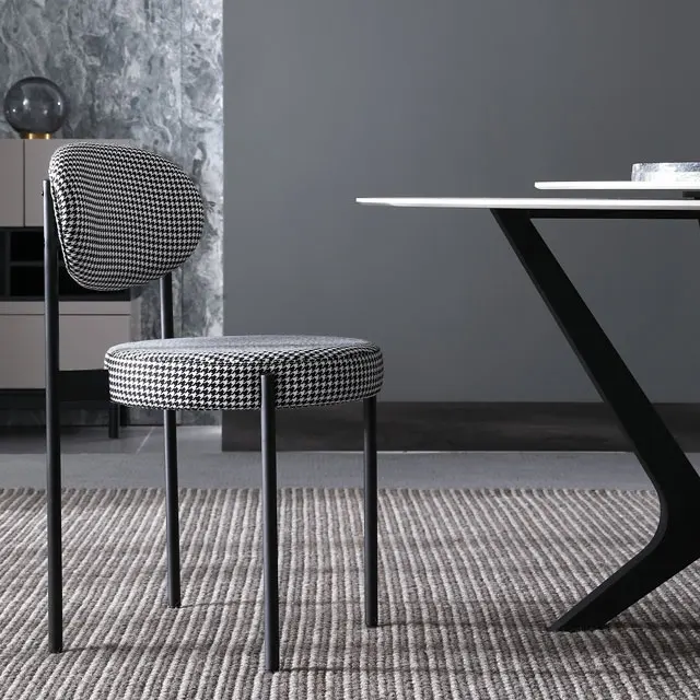 Nordic Modern Designer Fabric Chairs Living Room Backrest Home Dining Room Chrome Metal Legs Stackable Iron Dining Chairs