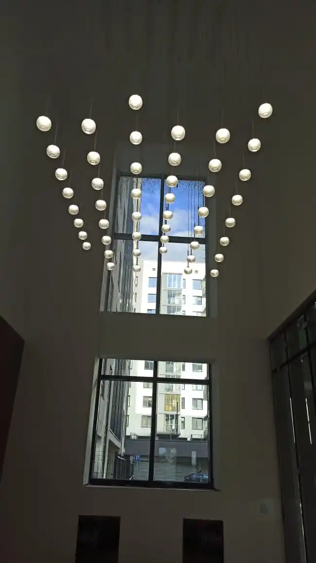 Interior Decorative Contemporary 18 Crystal Clear LED Drop Lights Stair Long Mall Chain Chandelier