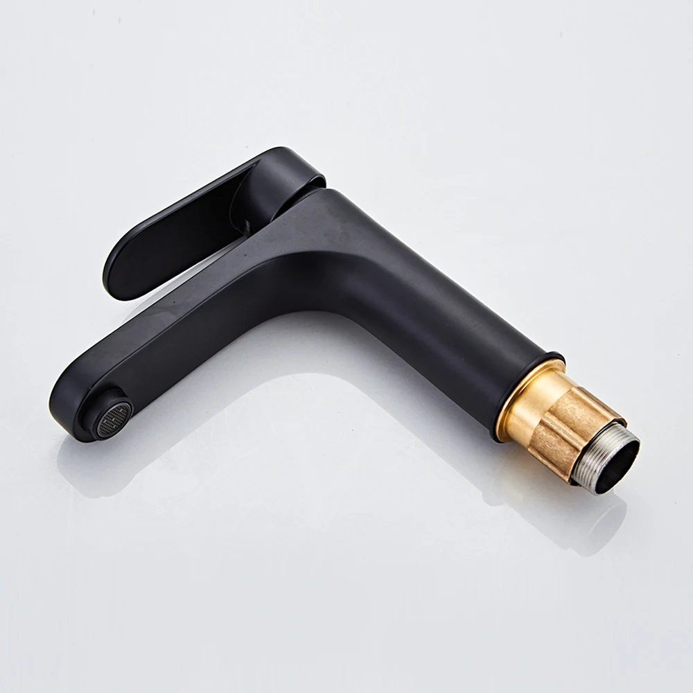 YUNDOOM OEM Basin Faucet Deck Mounted Brass Factory Deck Mounted Matte Black Hot Cold Water Bathroom Simple Modern Basin Faucet