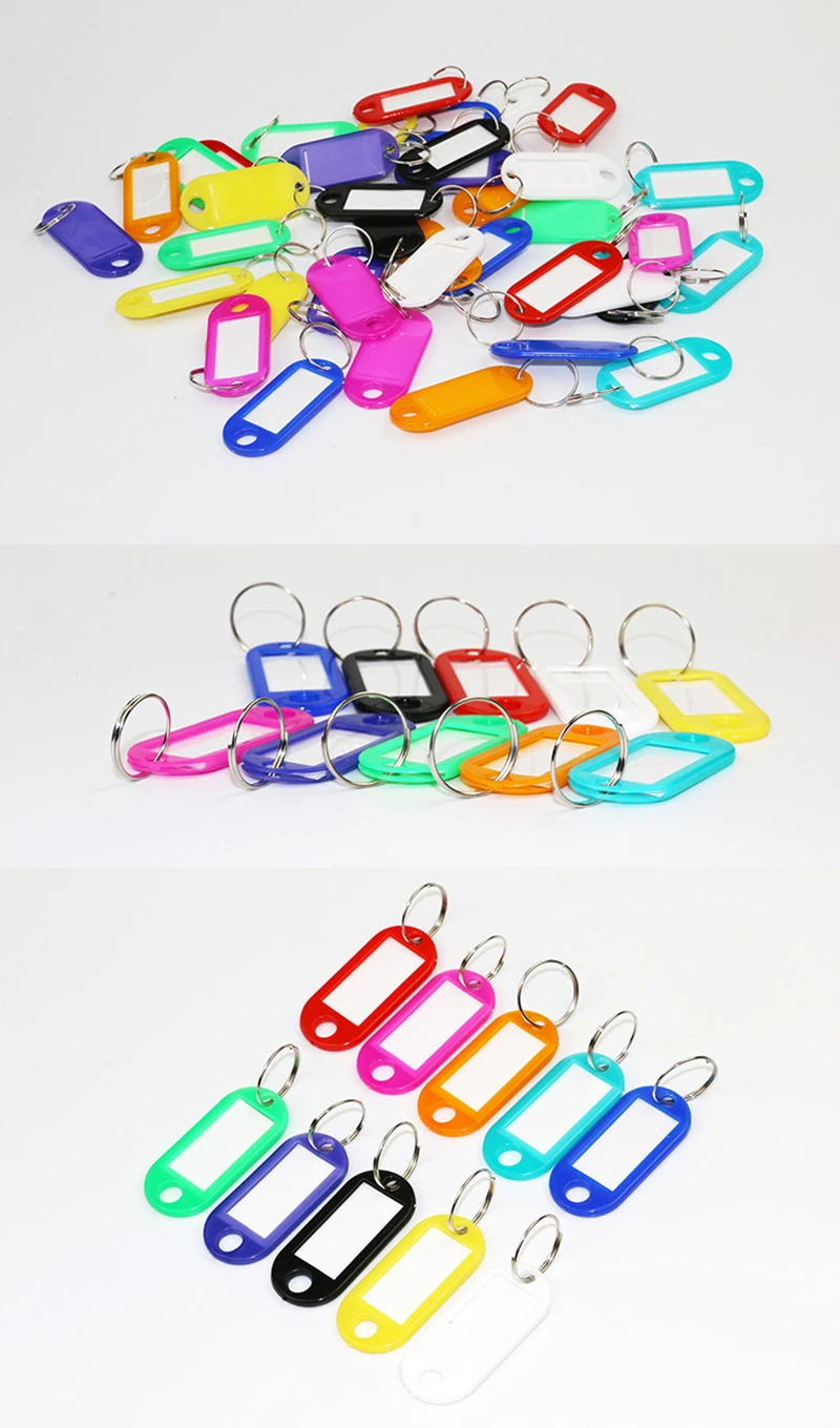 Custom Cheap Mix Color Plastic Hotel Id Label Name Keychains Key Tags With Ring