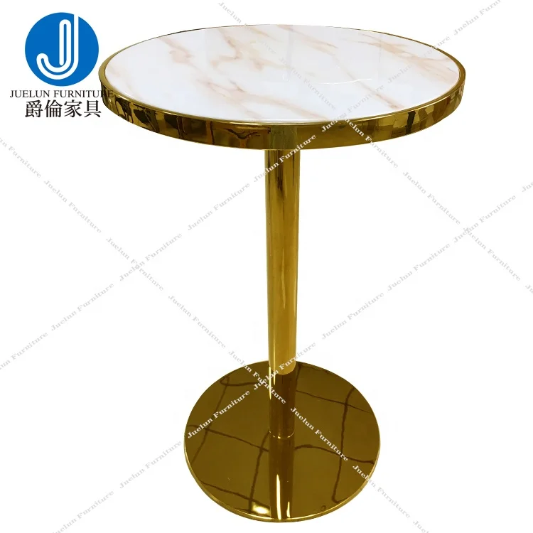 Stainless steel frame marble top high cocktail gold bar table