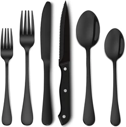 QZQ High Quality Bulk Bestek Hotel Home Knife Spoon Fork Set Wedding Silver Black Silverwar Flatware Stainless Steel Cutlery Set